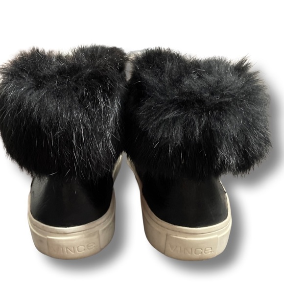 Vince black leather Nyack, high top sneakers with rabbit fur, trim 36/6 - Picture 3 of 6